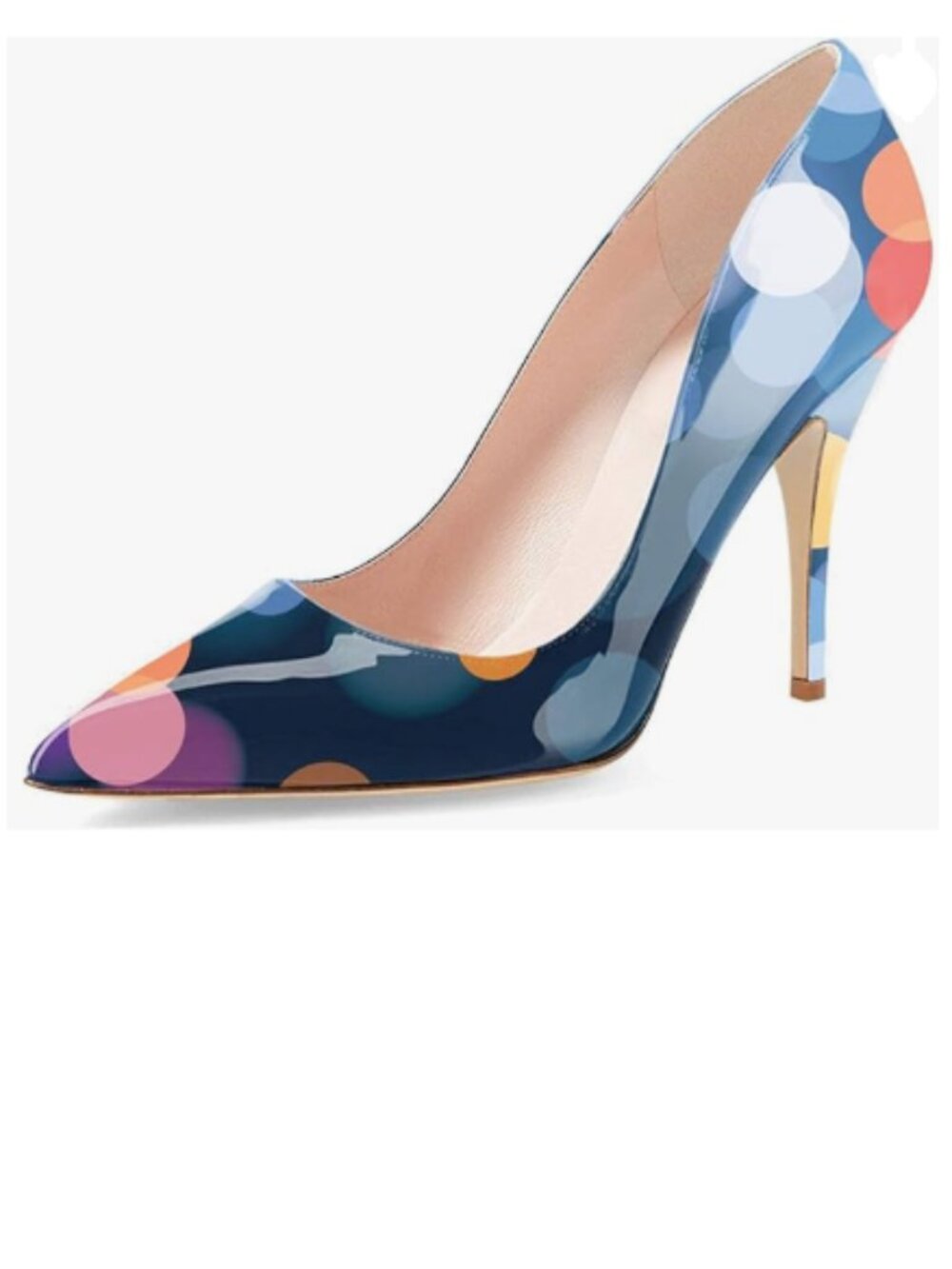 YDN Blue Print Polka Dot Closed Toe Mid Heel Pumps Slip on Stiletto Slide Shoe